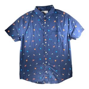 Aeropostale Shirt Men L Large Button-Up Blue Printed Pocket Short Sleeve-NEW